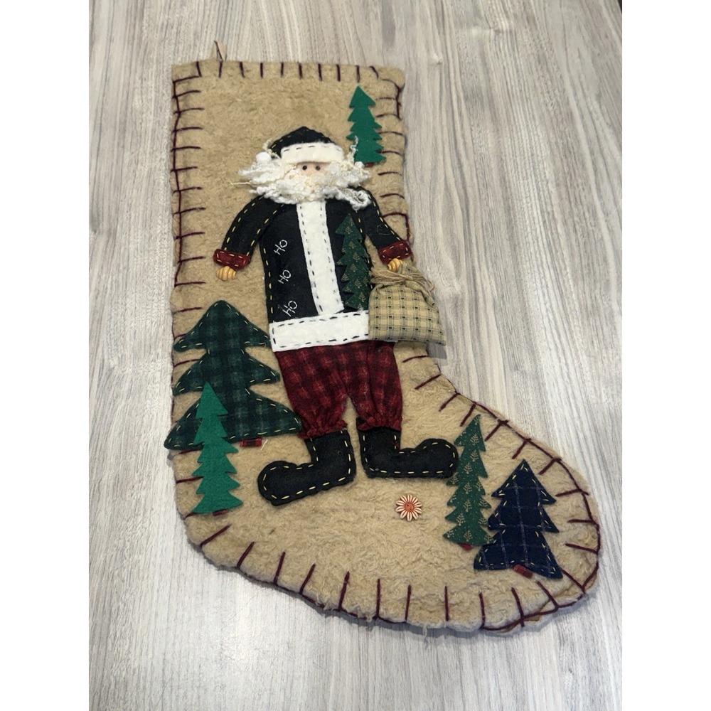World Bazaar Christmas Stocking Santa Primitive Country Rustic‎ 21.5"